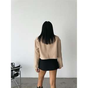 Chaqueta Bomber con Capucha de Cachemira para Mujer, Color Beige, Cierre Frontal, Estilo Universitario, Talla Grande, para Otoño y Primavera, Poliéster y Algodón - Product Image 5