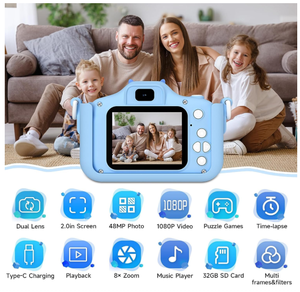 3-12 yaşında erkek kız Mini karikatür Cartoon dijital şarj edilebilir Video kamera 2.0 inç IPS ekran 32GB güzel çocuklar kamera - Product Image 3