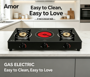 Estufa Híbrida Amor de 3 Quemadores, Gas + Infrarrojos, Vidrio Templado, Soportes de Hierro Fundido, GLP/GN, para Uso Doméstico en la Cocina - Product Image 4