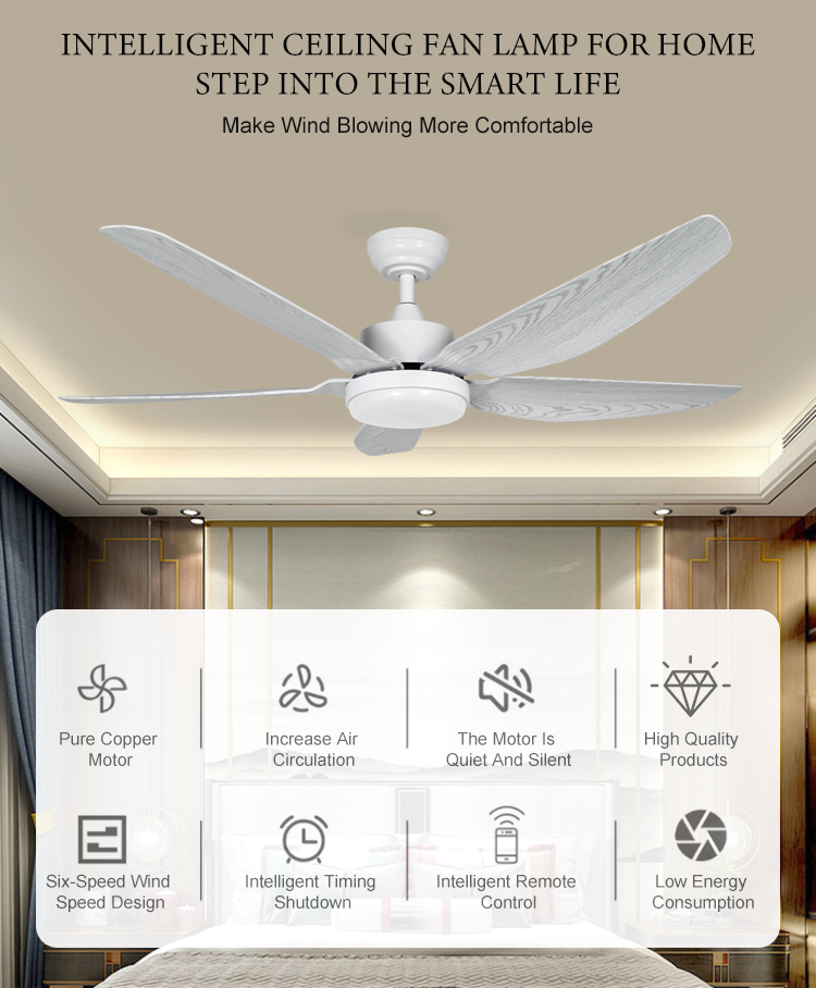 56/48inch 5 ABS blade ceiling fan with lamp frequency conversion brushless motor led ceiling fan