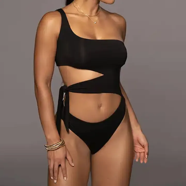 2024 donne Skinny tinta unita Sexy body da donna con taglio personalizzato su schiena nuda body monospalla da donna