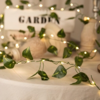 Guirlande lumineuse artificielle TSINYE, feuilles vertes, blanc chaud, fonctionne sur piles, avec minuterie, flexible, pour chambre à coucher, mariage, décoration cottagecore