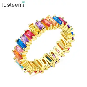 LUOTEEMI צבעוני הצהרת פליז CZ טבעת עבור בנות 3A מעוקב Zirconia נשים אצבע טבעות