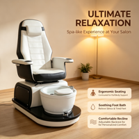 Fauteuil de pédicure de luxe blanc avec station spa pour les pieds, bassin rond amovible, porte-gobelet, en cuir PU, inclinable, équipement de salon de manucure