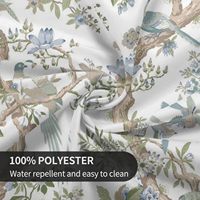 Nappe carrée en polyester motif floral chinoiserie printanière 54 pouces, motif oiseaux et arbres, vert sauge et bleu, lavable, pour intérieur et extérieur