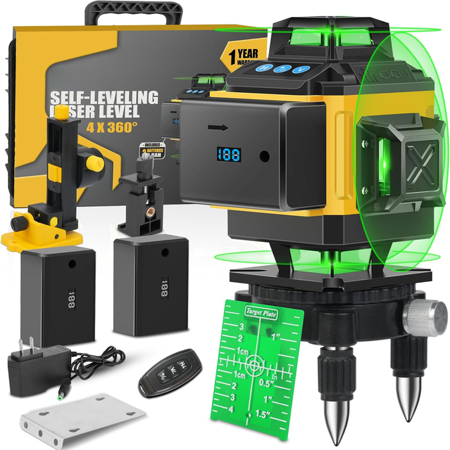 16 Lines Laser Level Self Leveling Green Laser Level with Lithium Batteries Wall Mount Remote Control for Indoor and Outdoor