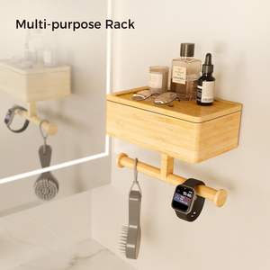 202411 porte-<span class=keywords><strong>papier</strong></span> hygiénique avec étagère et rangement rotatif bambou double porte-rouleau de <span class=keywords><strong>papier</strong></span> hygiénique <span class=keywords><strong>support</strong></span> mural organisateur de <span class=keywords><strong>toilette</strong></span> - Product Image 2