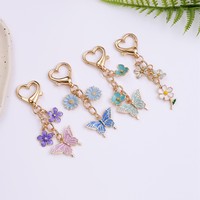 Porte-clés Cadeau Multicolore en Alliage de Zinc, Motifs Papillon, Fleur et Cœur, Style Minimaliste Moderne, avec Fermoir Mousqueton