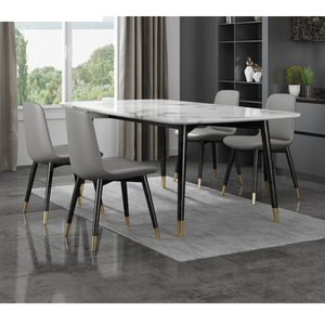 Juego de mesa de comedor 8 sillas muebles de comedor moderno Arianna juego de mesa de comedor de mármol 6 plazas de lujo brillante de acero inoxidable - Product Image 4