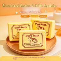 Cube de lait beurré en PU à rebond lent, jouet anti-stress souple avec illustration de vache, modèle emballé 032