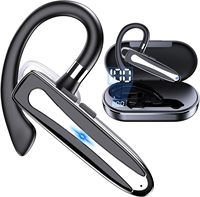 Headset Bluetooth nirkabel, Headset gantung gaya telinga siaga panjang baterai hidup bisnis mengemudi tampilan Digital tahan air pengurang kebisingan
