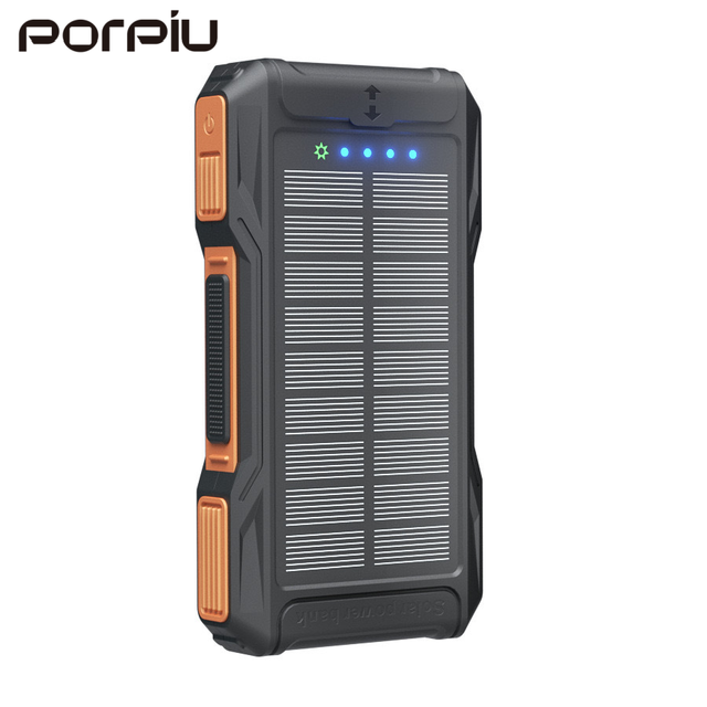 Portable 10000mAh Solar Waterproof Power Bank 4 Strong Lights LED Display 10W Fast Charging Type-C Input Interface Li-Polymer