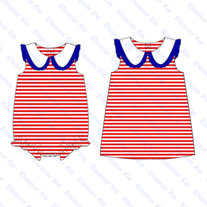 Nuovo arrivo quarto di luglio vestito patriottico personalizzato sorelle abbinate estate volant bambini vestono pagliaccetti a bolle per bambini - Product Image 4