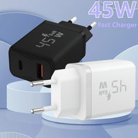 Chargeurs rapides GaN à haute efficacité avec prise EU 45 W, adaptateurs QC 3.0 18 W PD 45 W, adaptateur Type C multi-chargeur USB-C