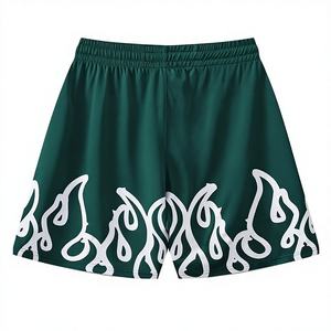 Maillots de basket personnalisés verts avec imprimé flamme blanche, en tissu mesh sublimé, respirant, avec cordon de serrage élastique à la taille, grandes tailles - Product Image 1