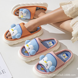 Pantoufles en lin pour femmes, motif animaux mignons, anti-odeur, antidérapantes, à semelle épaisse, pour intérieur et extérieur, vente en gros, modèle international - Product Image 4
