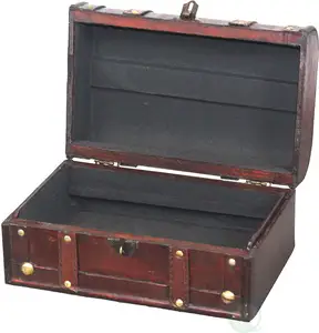 wholesale handcrafts antique brown small lock chest candy wooden treasure box