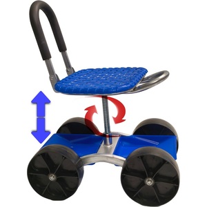 Chariot-tabouret de jardin roulant avec poignée, siège pivotant <span class=keywords><strong>à</strong></span> 360° réglable en hauteur, 4 grandes roues, pour travaux extérieurs, jardinage, ferme - Product Image 6