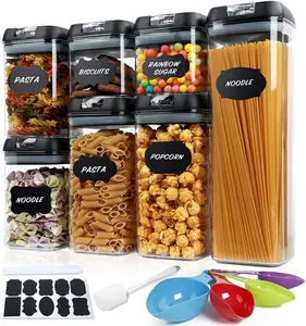 Home Combination Kitchen Storage 7 Pieces Set Moisture Proof Sealing Buckle Jars Cereals Grains Plastic Box