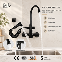 Robinet de cuisine mural commercial en acier inoxydable 304 avec douchette extractible à ressort, mitigeur monocommande pour évier