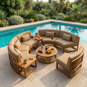 Conjunto de Sofá de Madera Curvada Moderna para Exteriores con Cojines para Jardín, Patio, Balcón, Diseño Contemporáneo, Muebles Impermeables - Product Image 2