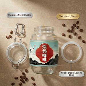Nouveauté - Pot en verre de forme baril avec logo personnalisé, 420 ml, avec couvercle à clip <span class=keywords><strong>pour</strong></span> café instantané lyophilisé, épices, noix - Product Image 5