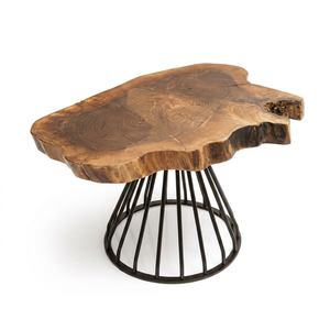 Mesa de Centro de Madera Natural con Base de Hierro - Diseño Rústico Moderno, Duradera y Fácil de Limpiar, Muebles para Sala de Estar - Product Image 1