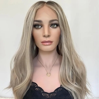 Perruque Full Lace à Raie Centrale Ondulée avec Dentelle Suisse Transparente Blond Clair, Perruques en Cheveux Humains Naturels