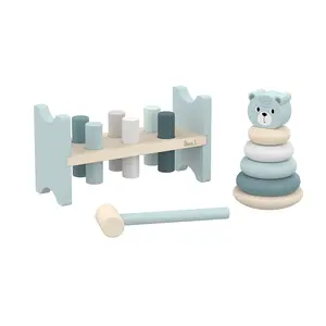 Doral New Arrival Kids Play Stacker Set Educational Knocking Wooden Pounding Bench Toy With Hammer