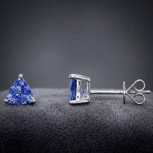 Wholesale Rhodium Plated 925 <b>Sterling</b> <b>Silver</b> Trillion Cut Tanzanite <b>Stud</b> Earrings for Engagement Wedding & Anniversary Gifts - Product Image 3