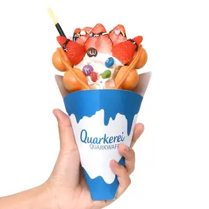 Customized Print Logo Paper Food Grade French Fries Paper Cone Bubble Cone Waffle Cone Holder