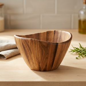 Bol à salade en bois d'acacia artisanal, grand bol rond de service, grain de bois naturel rustique, pour cuisine, table à manger, fruits et légumes - Product Image 6