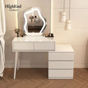 Chambre haut de gamme trois couleurs lumière intelligente nuage miroir table de maquillage rock board bureau coiffeuse en bois massif chaise