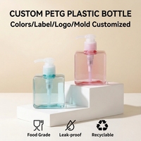 Bouteilles à pompe carrées transparentes en PETG de 100 ml à 650 ml, contenants anti-fuite personnalisables pour savon pour les mains et shampoing