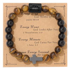 2025 Heishi Stone Cross Religious <b>Bracelet</b> <b>Men's</b> Tiger Eye Stone 12 Star Signs Stretch <b>Bracelet</b> Handmade <b>Bracelet</b> for <b>Men</b> - Product Image 5