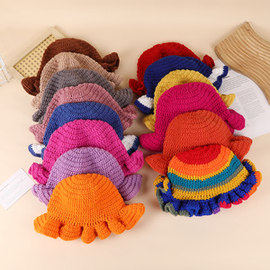 Halloween hiver plissé femmes tricoté à la main bord ondulé Beanie Skull Cap <span class=keywords><strong>Crochet</strong></span> Ruffle Bucket Hat - Product Image 1