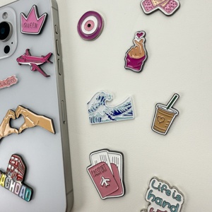 Kim loại cứng mềm men kim loại di động điện thoại di động Sticker nhãn dán huy hiệu kim loại sáng tạo chủ đề màu Hồng điện thoại di động - Product Image 6