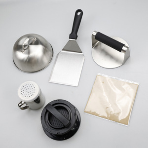 Presse à hamburgers en acier inoxydable, Grattoir <span class=keywords><strong>de</strong></span> grill, Accessoires <span class=keywords><strong>pour</strong></span> plaque <span class=keywords><strong>de</strong></span> cuisson Teppanyaki, Presse à hamburgers, Spatule à steak, Couvercle <span class=keywords><strong>de</strong></span> casserole, Bouteille à assaisonnement - Product Image 1