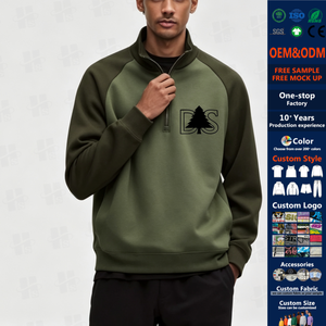 Felpa da Uomo con Maniche Raglan, Logo Personalizzato, in Cotone Felpato, Mezza Zip a Contrasto, Pullover Sportivo per Yoga - Product Image 1