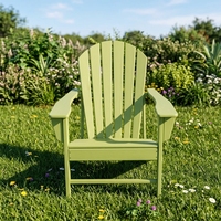Chaise Adirondack moderne portable en HDPE vert vif, résistante aux intempéries, en plastique recyclé, pour l'extérieur, jardin, cour, terrasse, décoration