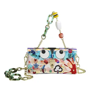 #2336 clutch eye theme colorful handbags with jewelry straps, crossbody bag with small wallet for women