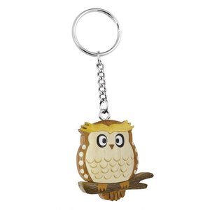 Portachiavi in legno a forma di gufo mini con design a ramo per chiavi e borse - Product Image 1