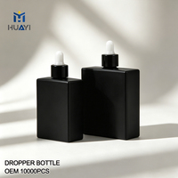 Flacon compte-gouttes carré en verre noir 30ml 50ml avec logo personnalisé, conteneur d'huile essentielle anti-fuite pour emballage de soins de la peau - MOQ 10000 PIÈCES
