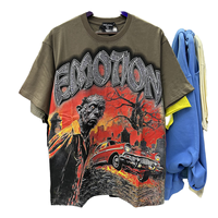 Kaos Oversize Pria American High Quality Hot Diamond Hip Hop dengan Grafis Karakter DTG Print 240 Gram 100% Katun