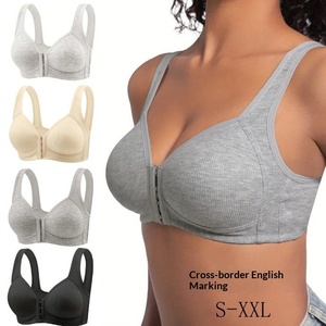 Woman Bras Front Button Closure Sexy Lingerie <b>Wire</b>-free Elastic <b>Soft</b> Fixed Cup Push up Top Suitable Middle-aged Elderly Female - Product Image 3