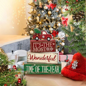 4 pz Set di decorazioni per camion rosso di Natale in <span class=keywords><strong>legno</strong></span> rustica con vassoio a più livelli per tavolo da vacanza in fattoria - Product Image 6