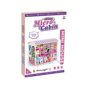 Puzzle 3D créatif, magasin d'animaux de compagnie en dessin animé, micro-maison, puzzle DIY pour enfants, jouet éducatif avec lumières LED - Product Image 2
