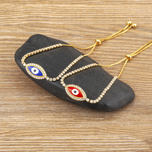 Braccialetto Occhio del Diavolo in Vendita, Placcato Oro, Regolabile, con Micro-incastonatura di Zirconi, Portafortuna per Donne e Ragazze - Product Image 2