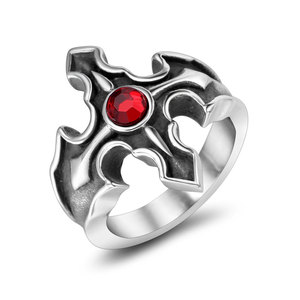 Cross <b>Ring</b> <b>Titanium</b> Steel Red Stone Unisex Fashion Jewelry Gift SA648 - Product Image 5