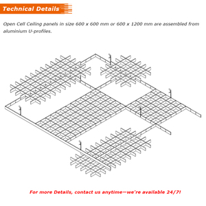 Minimalist 8 Inch X 8 Inch Black Rollcoated Fireproof Wear Resistant Lay-in <strong>Metal</strong> Open Cell Ceiling Ceiling <strong>Grid</strong> for Hotel Mall - Product Image 5